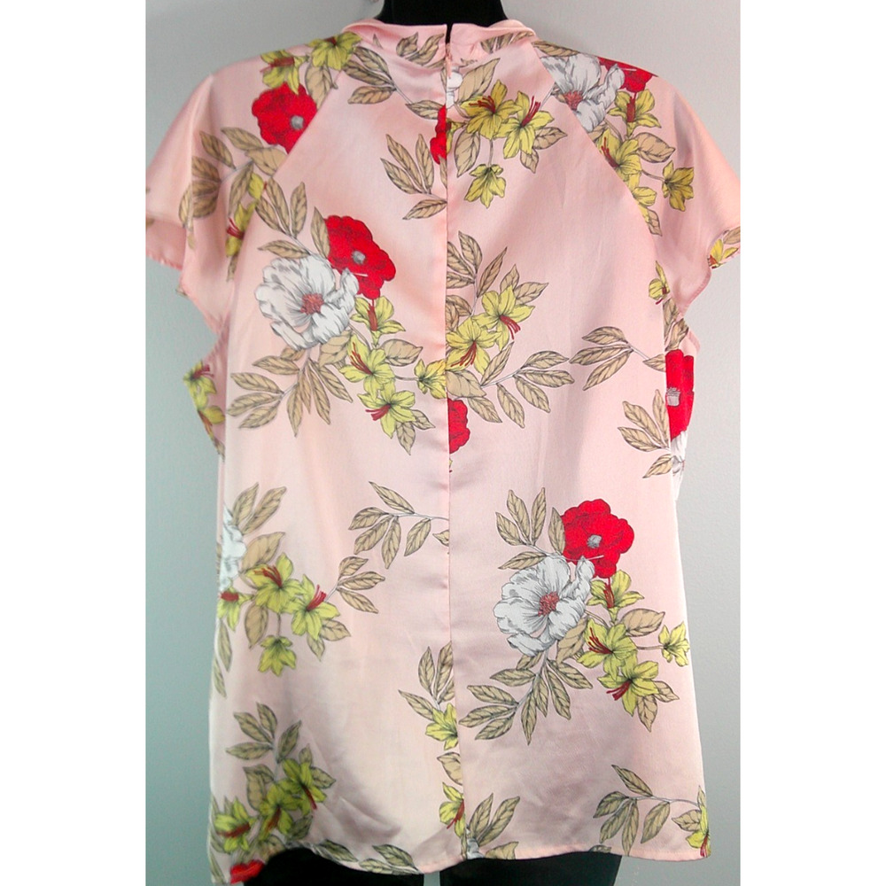 Pink Floral Blouse Short Sleeve Blouse Women's L/XL - Picture 6 of 6